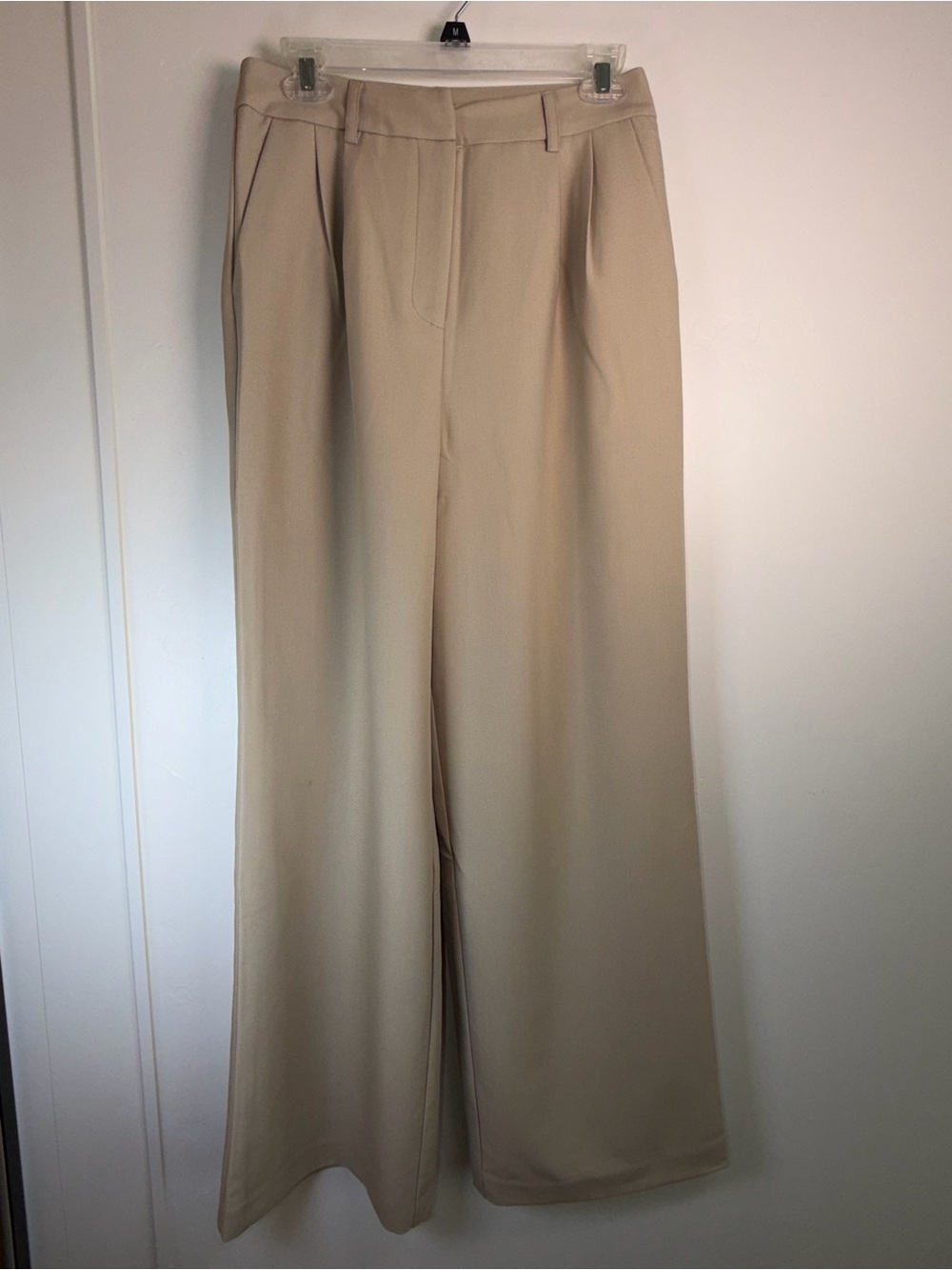 Commense Wide Leg Trousers Beige High Rise Pleated Pants Size Medium NWT